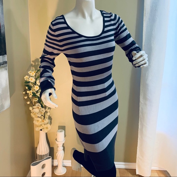 Grey Stripe Sweater Mini Dress - Picture 2 of 8